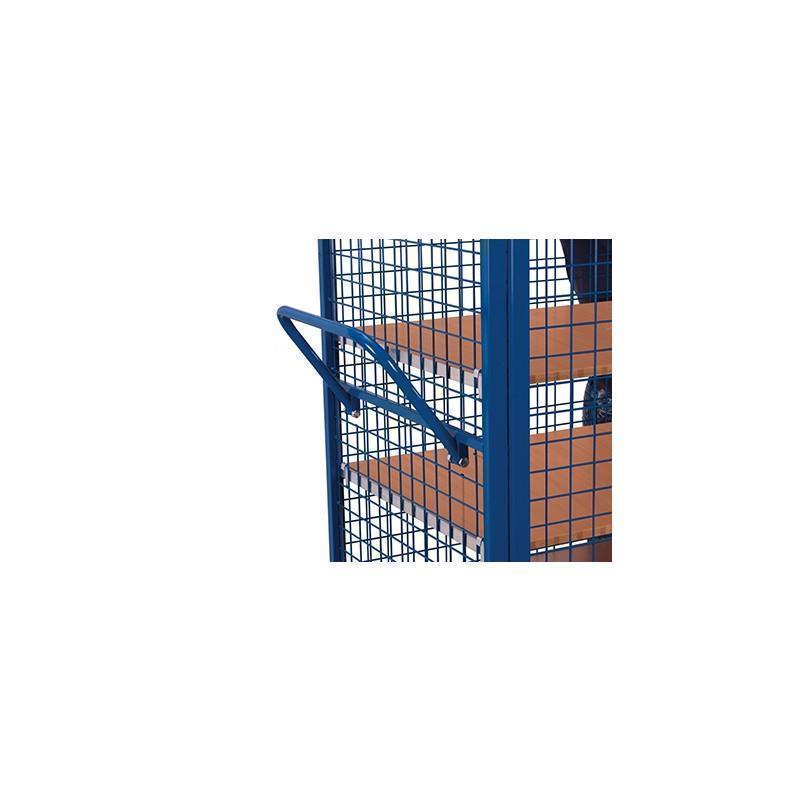 Lockable mesh trolley with roof, doors and 5 shelves, welded
