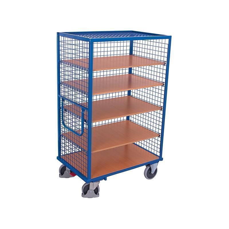 3-sided mesh trolley with roof and 5 shelves, welded