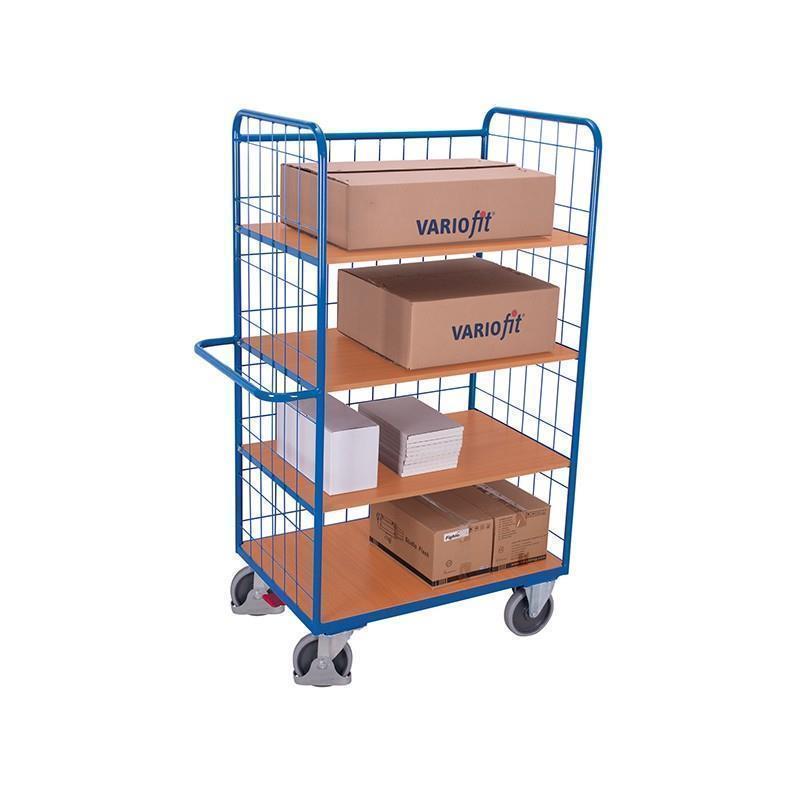 Mesh cart with 4 shelves, version with 3 folding shelves