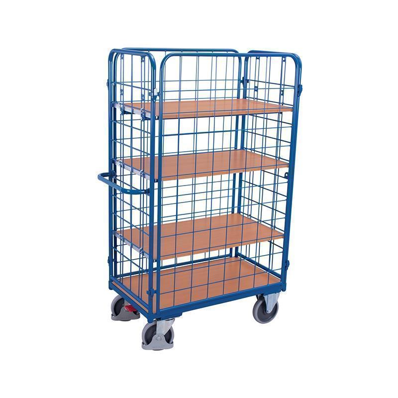 4-sided mesh trolley with 4 shelves, high version