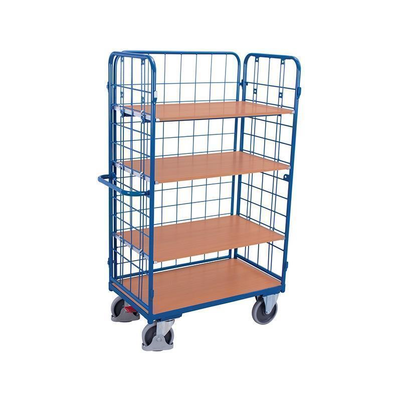 3-sided mesh trolley with 4 shelves, high version