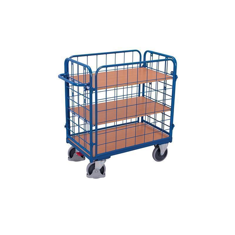 4-sided mesh trolley with 3 shelves, low version