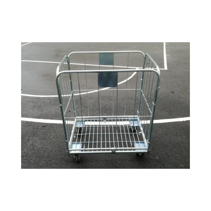 Žičnati voziček za pralnice, narejen iz okroglih profilov, z dvema  stranskima, eno zadnjo in sprednjo steno, modro cinkan  Nosilnost 300 kg.
