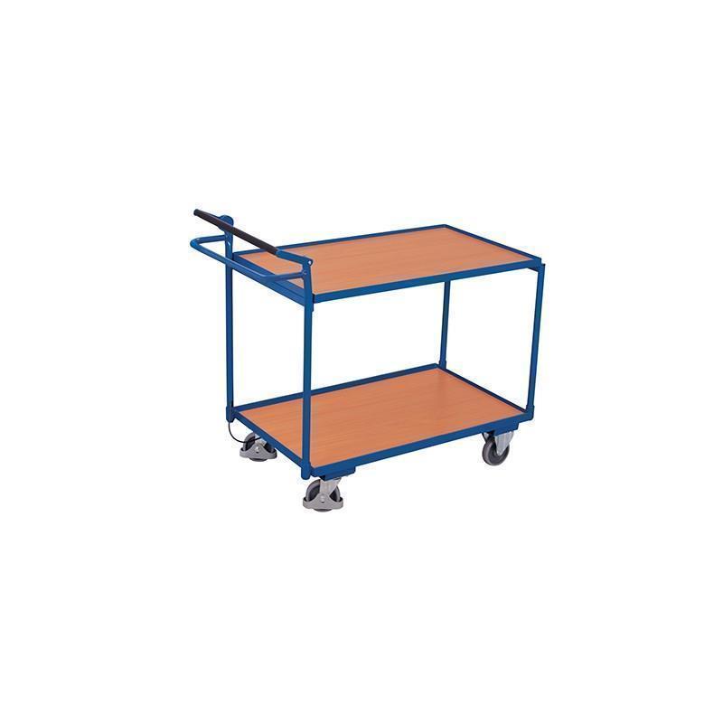 Table trolley with 2 shelves and manual automatic brake