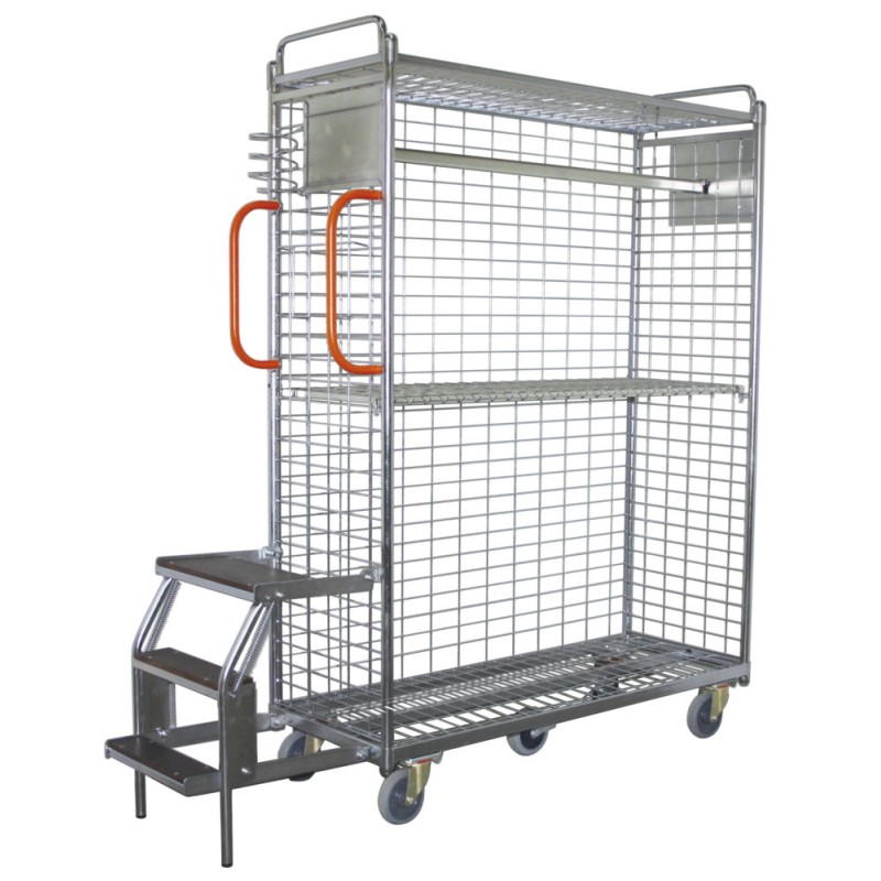 Mesh trolley for picking with stairs