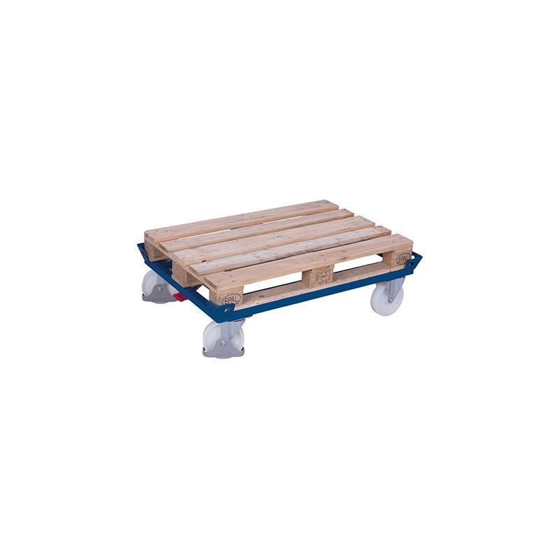 Pallet base with polyamide wheels, brake pedal