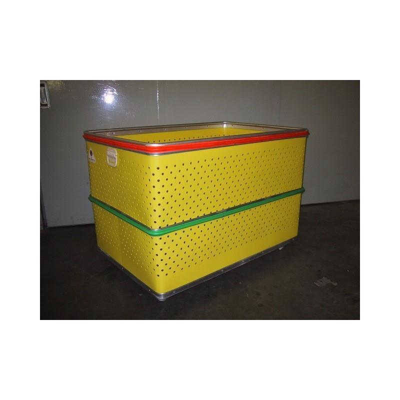 Plastic trolley for laundries, hotels or industry (lifting bottom, perforated)