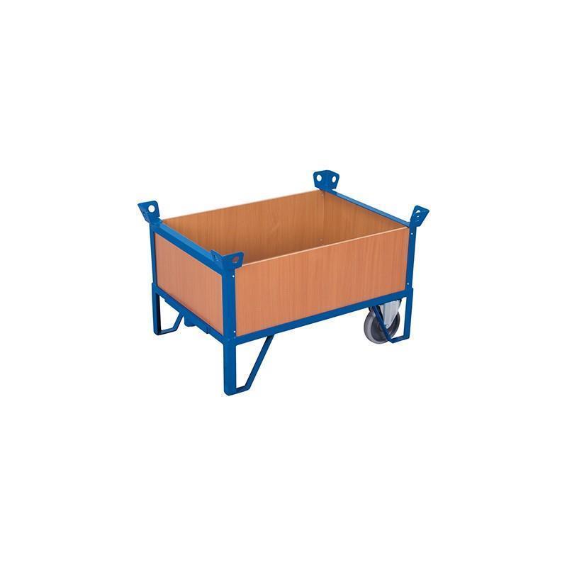 Box container with 2 stable wheels, for height loading