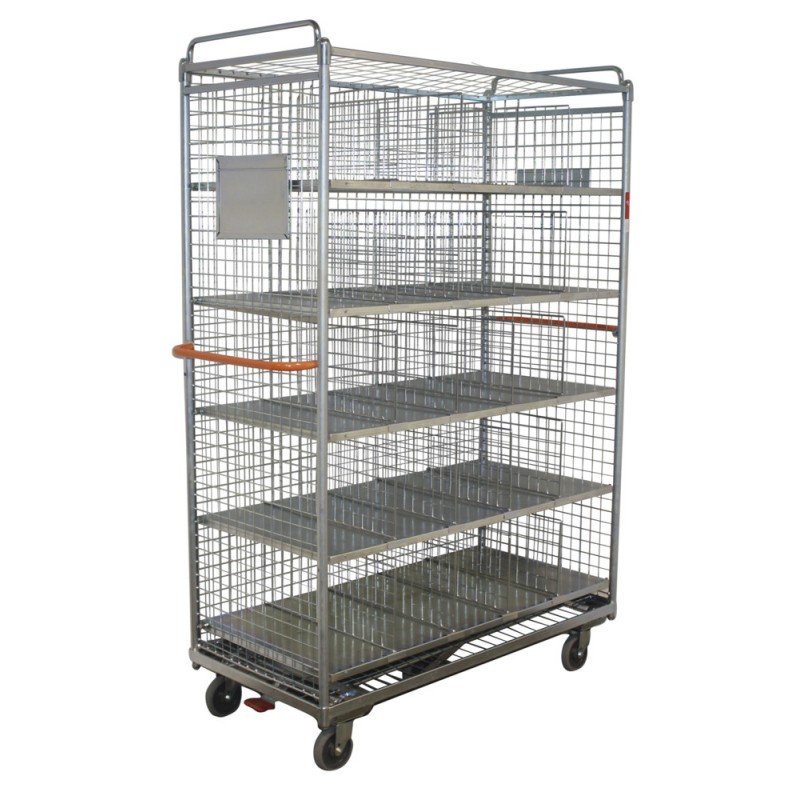 Wire mesh trolley with shelves