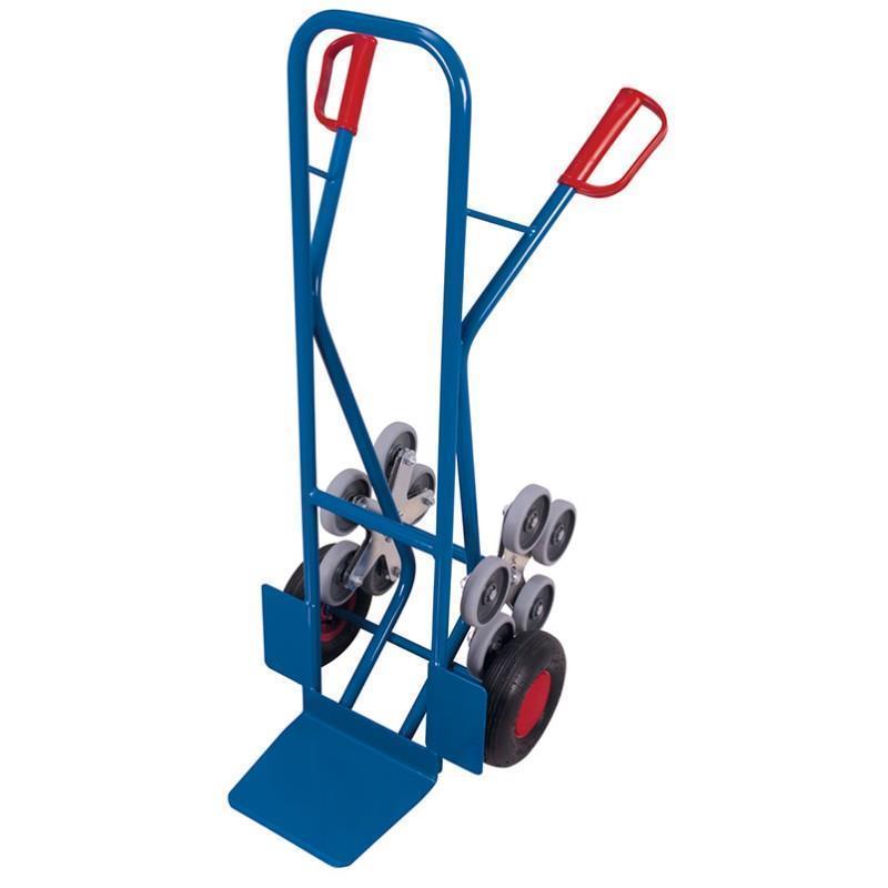 Stair climbing cart with narrow shovel and support wheels