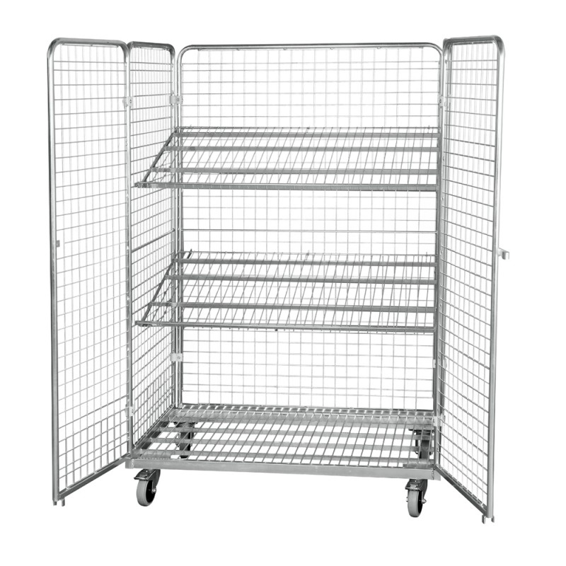 Wire Mesh Bin on Wheels with Wire Mesh Sides